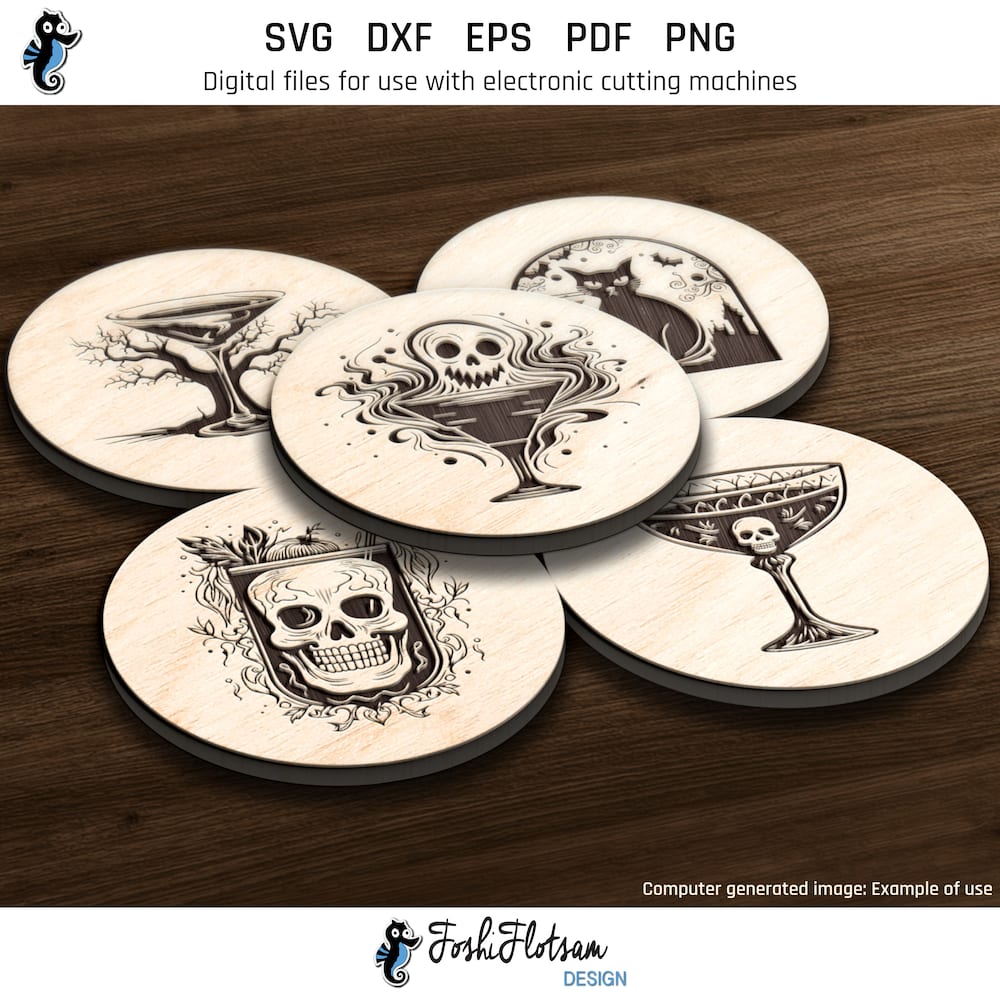 Coaster SVG - Halloween cocktail SVG coaster bundle image 4 Fourth 5 of 25 Halloween cocktail coasters included in this coaster SVG bundle.