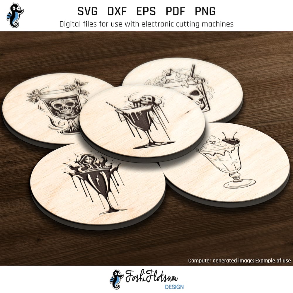 Coaster SVG - Halloween cocktail SVG coaster bundle image 5 Fifth 5 of 25 Halloween cocktail coasters included in this coaster SVG bundle.