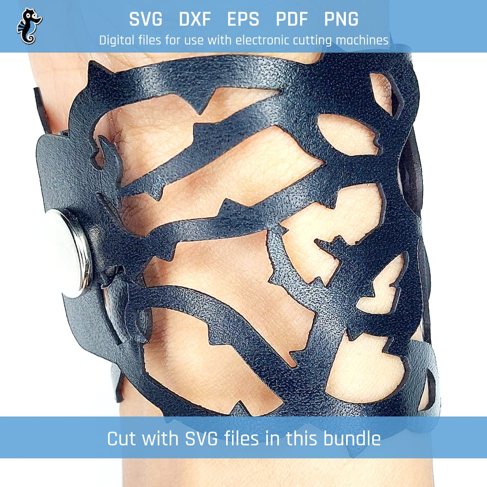 Rose bracelet bundle demo 4 Example of rose leather bracelet cut from SVG design file in this bundle.