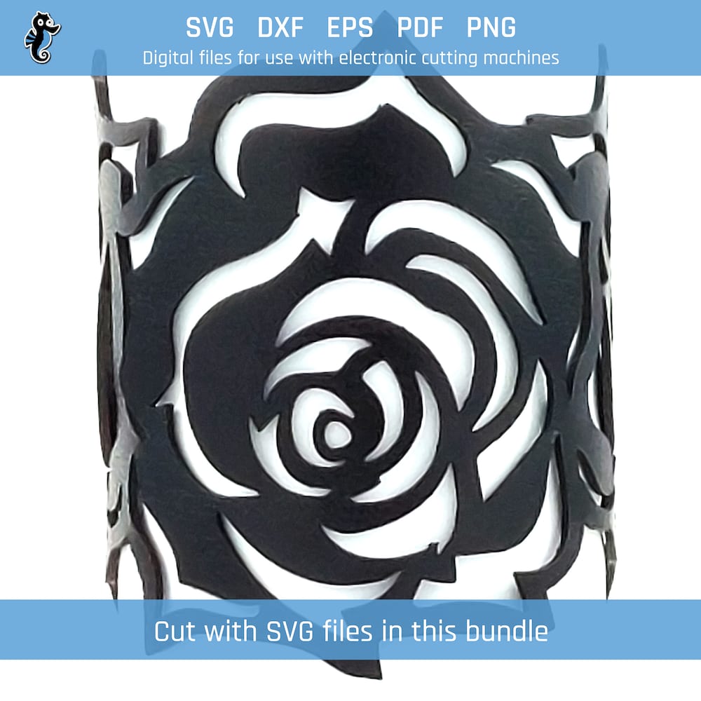 Rose bracelet bundle demo 3 Example of rose leather bracelet cut from SVG design file in this bundle.
