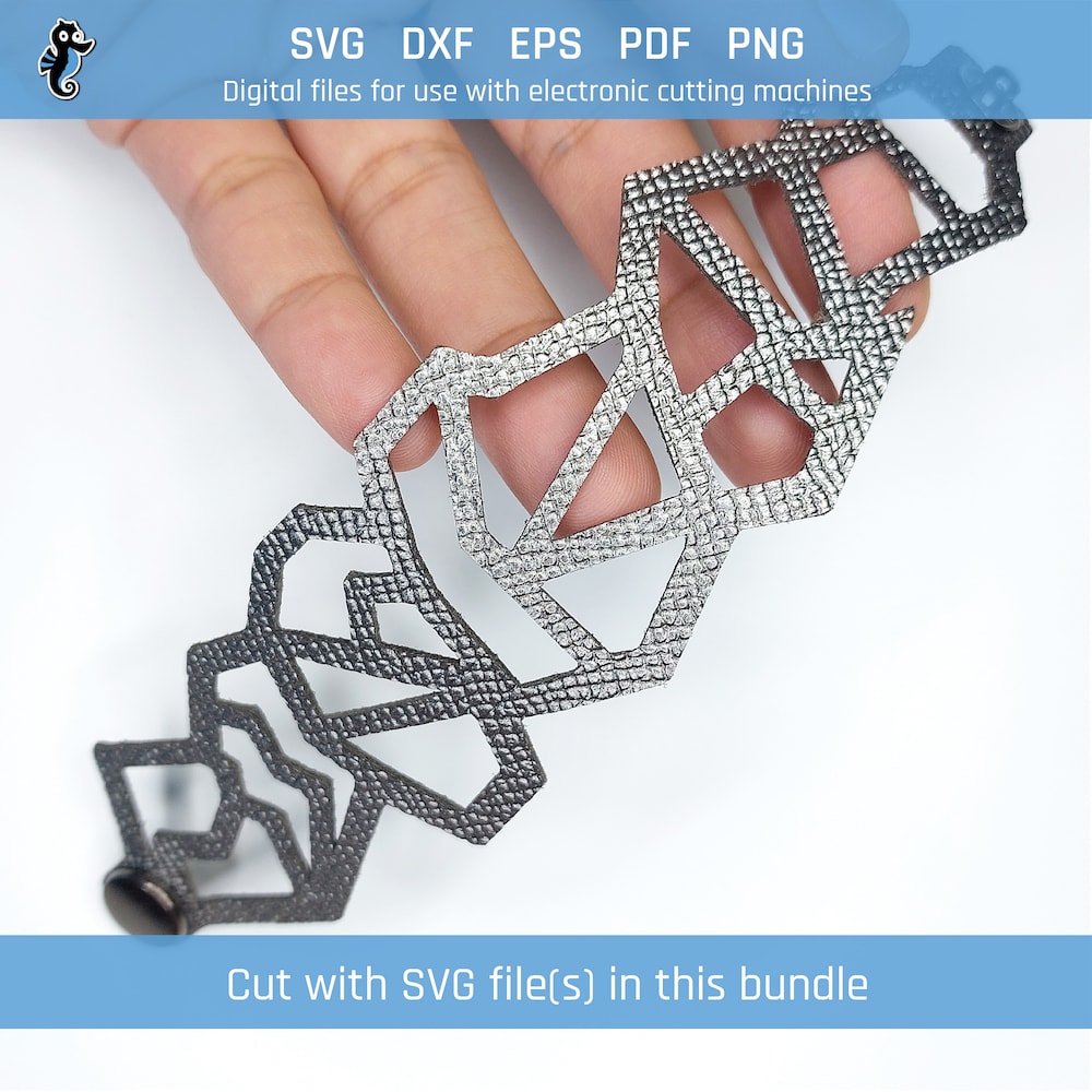 Fragments Pattern SVG bracelet bundle demo 2 Example of leather bracelet cut from SVG design file in this bundle.