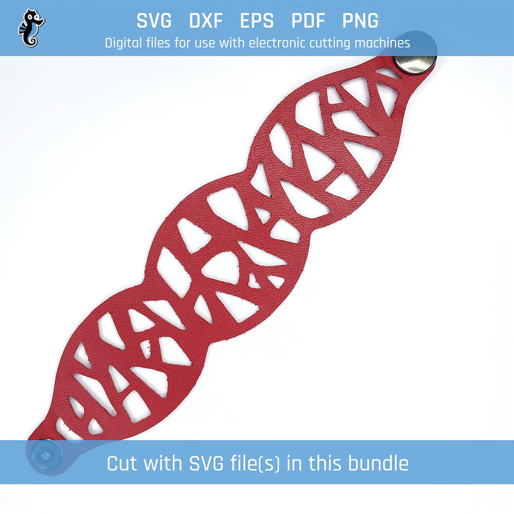 Fragments Pattern SVG bracelet bundle demo 4 Example of leather bracelet cut from SVG design file in this bundle.