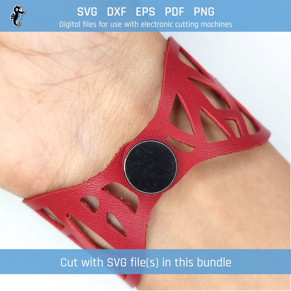Fragments Pattern SVG bracelet bundle demo 5 Example of leather bracelet cut from SVG design file in this bundle.