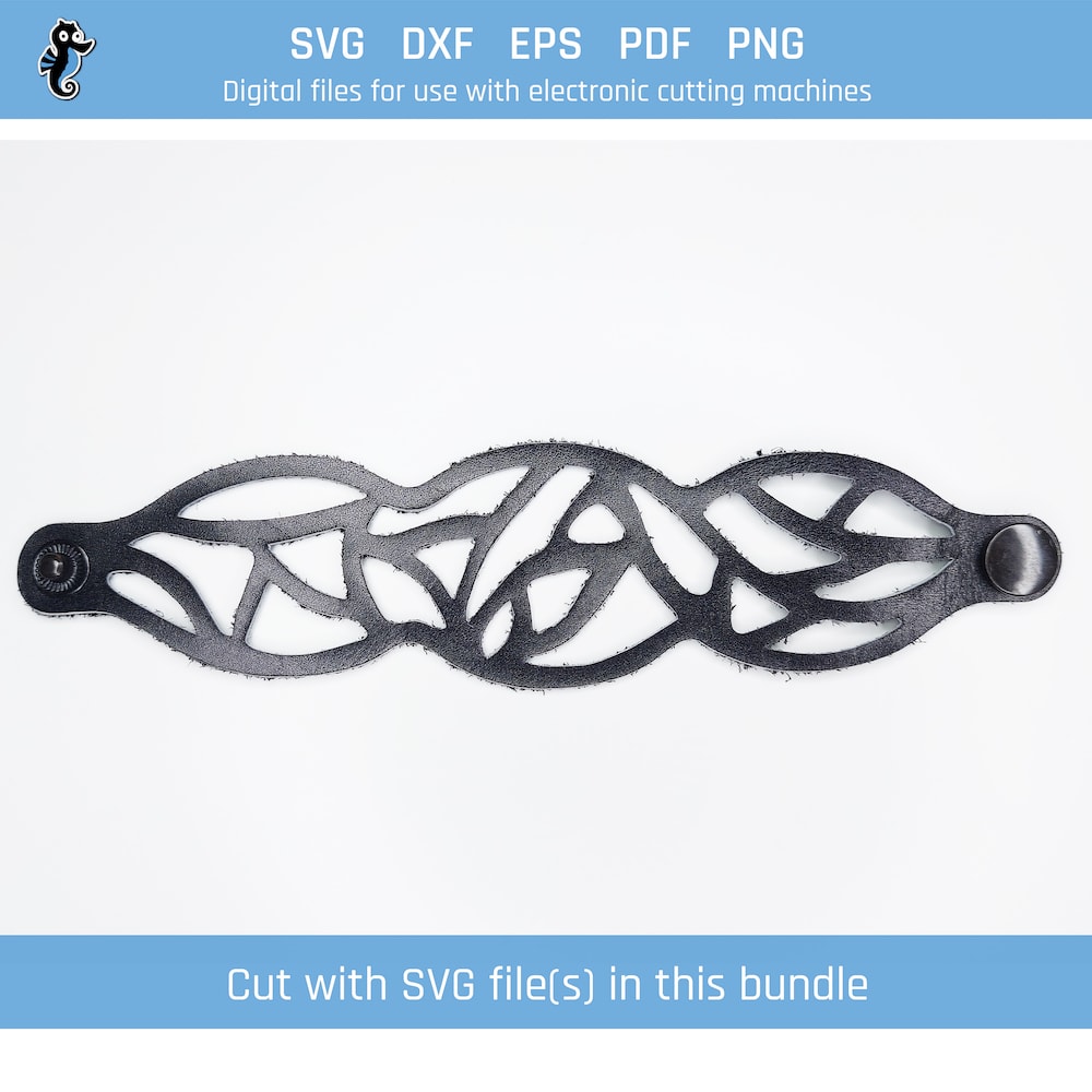Fragments Pattern SVG bracelet bundle demo 8 Example of leather bracelet cut from SVG design file in this bundle.