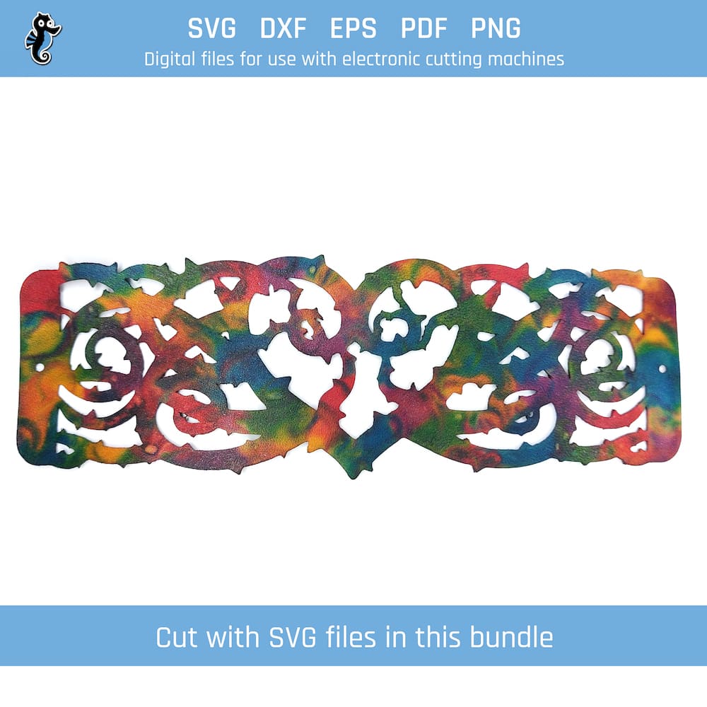 Thorns bracelet bundle demo 1 Example of thorny heart leather bracelet cut from SVG design file in this bundle.