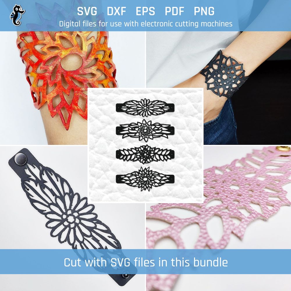 Bracelet SVG - Flower SVG bracelet bundle 1 2 4 flower bracelet SVG cut file designs of different variations.