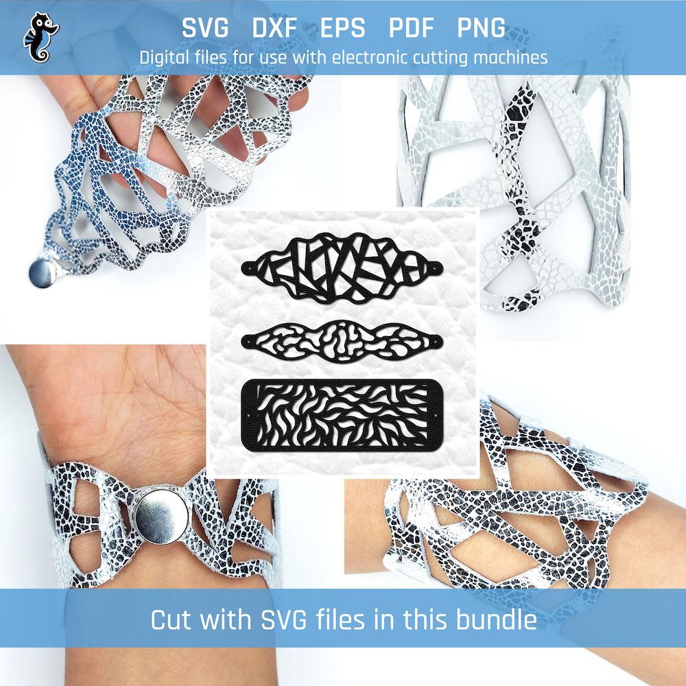Bracelet SVG - Pattern SVG bracelet bundle 1 2 3 bracelet SVG cut files with assorted pattern designs.