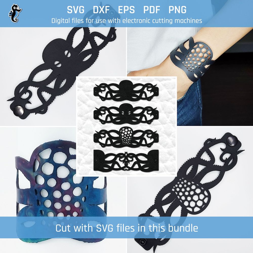 Bracelet SVG - Octopus SVG bracelet bundle 2 4 octopus bracelet SVG cut file designs of different variations.