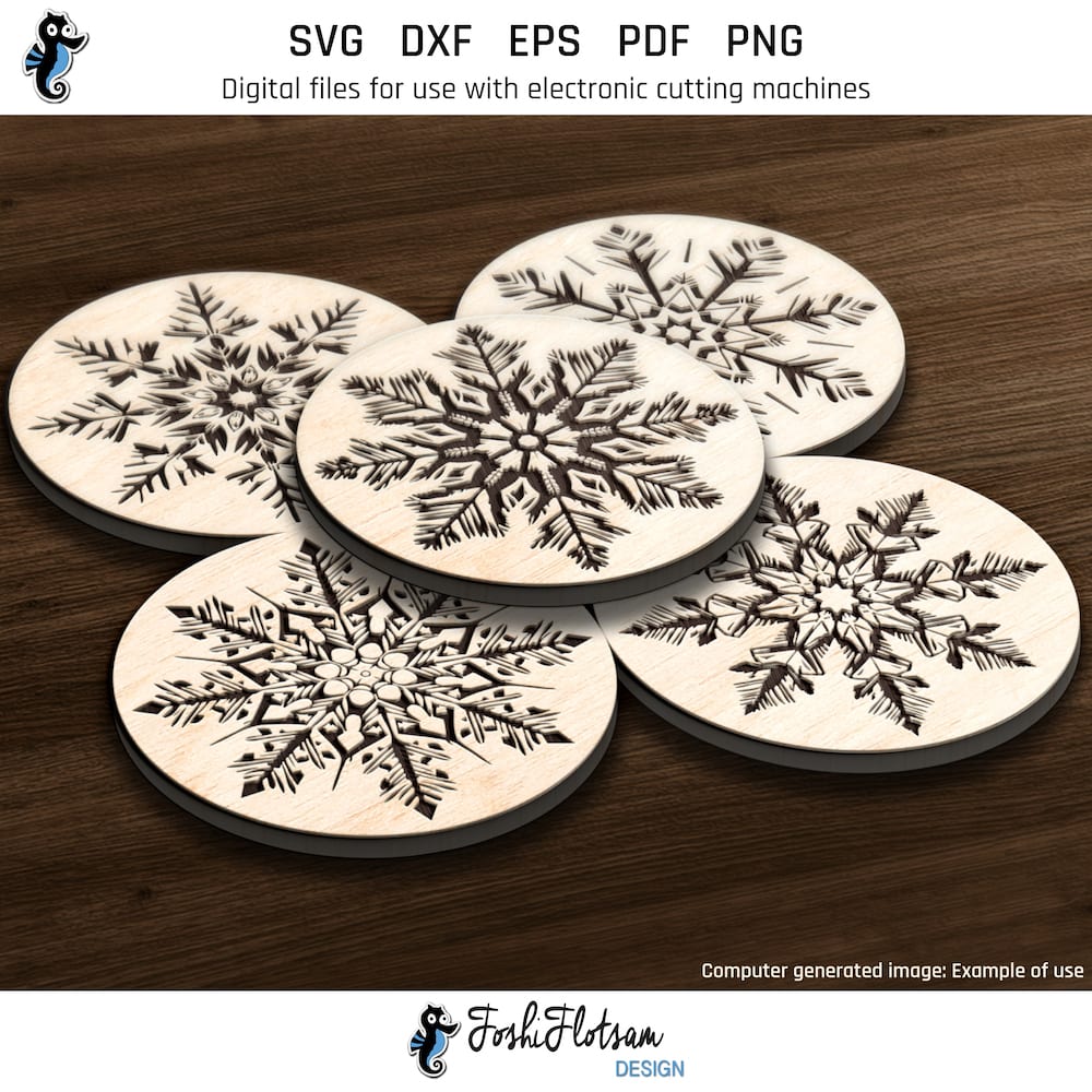 Coaster SVG - Christmas snowflake SVG coaster bundle image 3 Third 5 of 30 Christmas snowflake coasters included in this coaster SVG bundle.