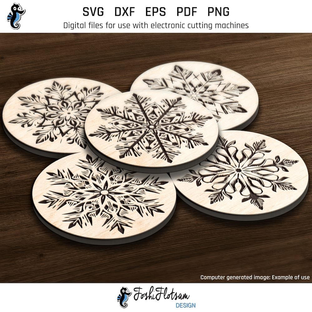 Coaster SVG - Christmas snowflake SVG coaster bundle image 4 Fourth 5 of 30 Christmas snowflake coasters included in this coaster SVG bundle.
