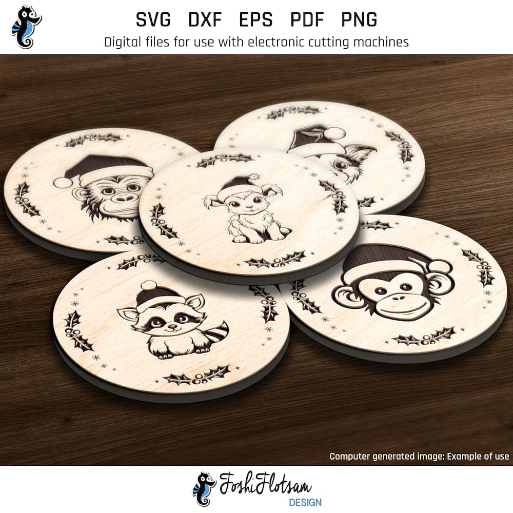 Coaster SVG - Christmas animal SVG coaster bundle image 4 Fourth 5 of 20 Christmas animal coasters included in this coaster SVG bundle.