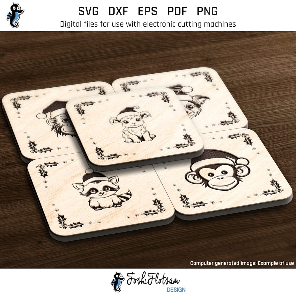 Coaster SVG - square Christmas animal SVG coaster bundle image 4 Fourth 5 of 20 square Christmas animal coasters included in this coaster SVG bundle.