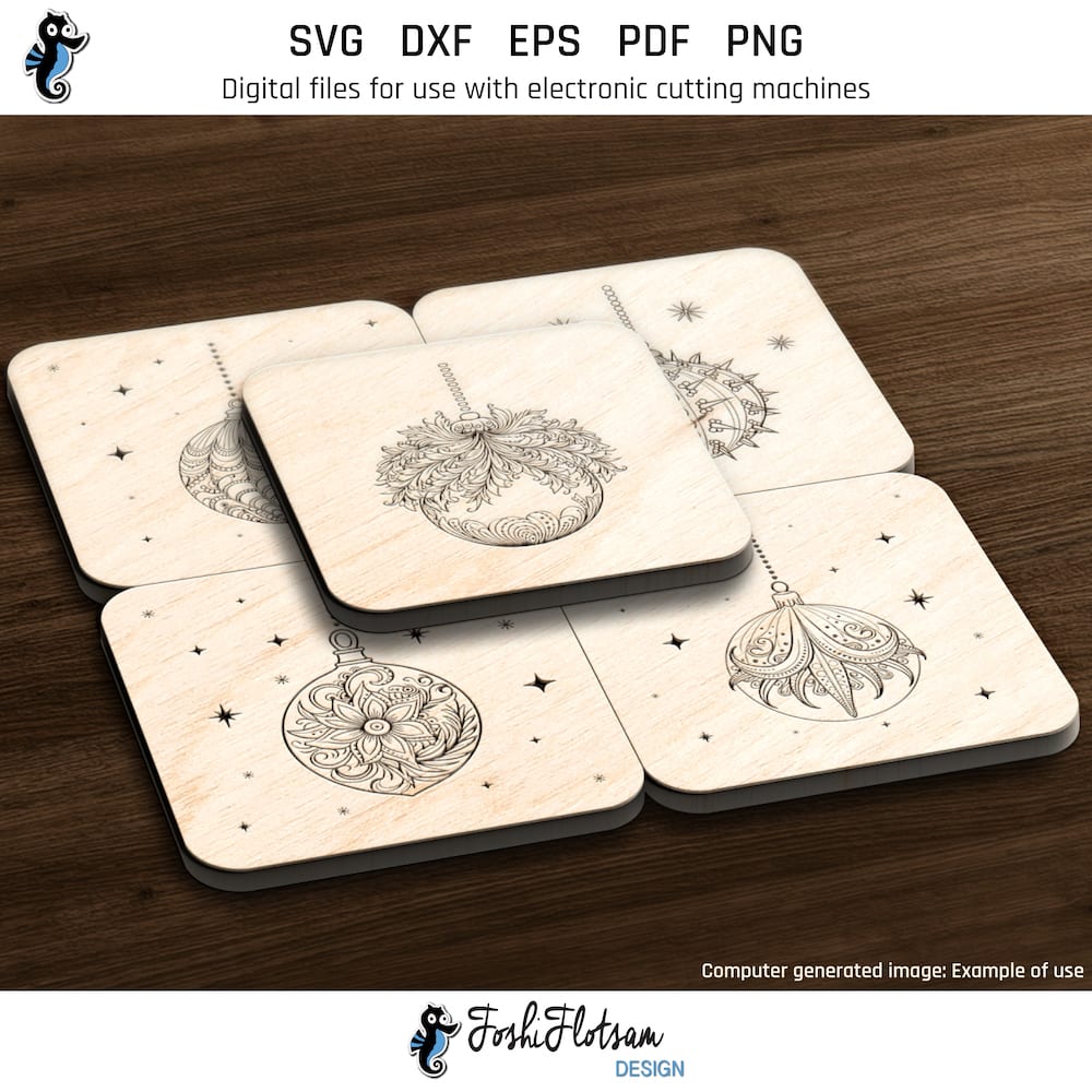 Coaster SVG - square Christmas ornament SVG coaster bundle image 5 Fifth 5 of 30 square Christmas ornament coasters included in this coaster SVG bundle.