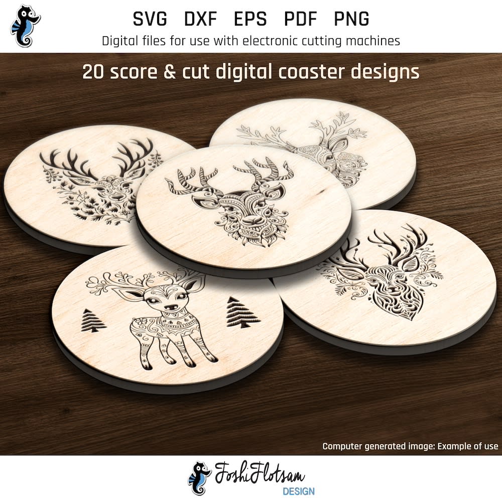 Coaster SVG - Christmas reindeer SVG coaster bundle image 1 First 5 of 20 Christmas reindeer coasters included in this coaster SVG bundle.