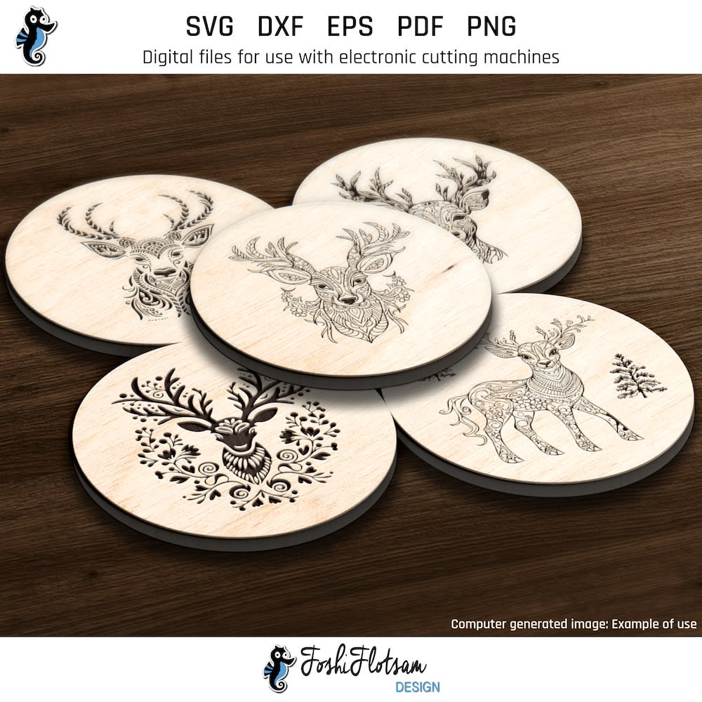 Coaster SVG - Christmas reindeer SVG coaster bundle image 3 Third 5 of 20 Christmas reindeer coasters included in this coaster SVG bundle.