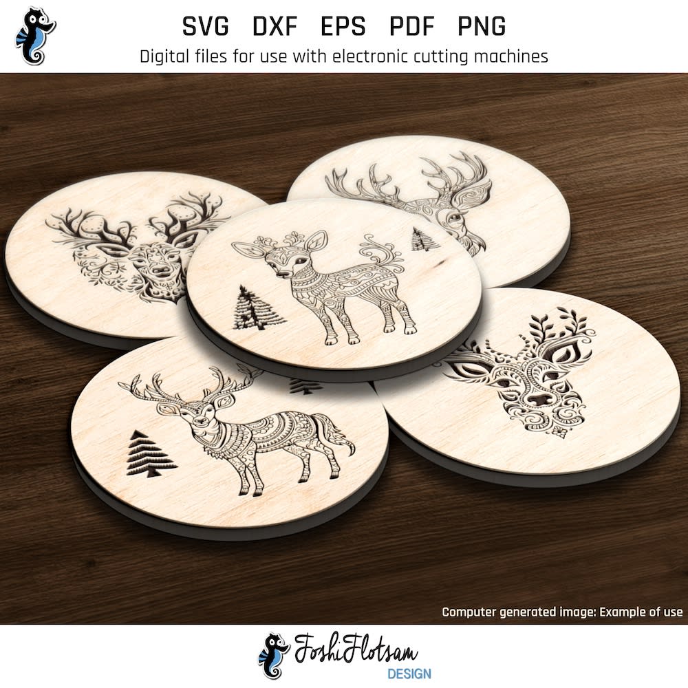 Coaster SVG - Christmas reindeer SVG coaster bundle image 4 Fourth 5 of 20 Christmas reindeer coasters included in this coaster SVG bundle.