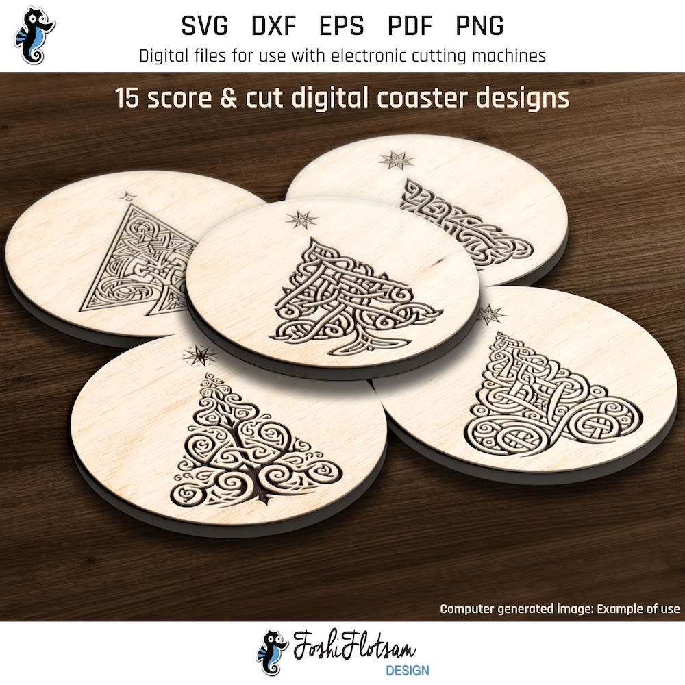 Coaster SVG - Celtic Christmas tree SVG coaster bundle image 1 First 5 of 15 Celtic Christmas tree coasters included in this coaster SVG bundle.