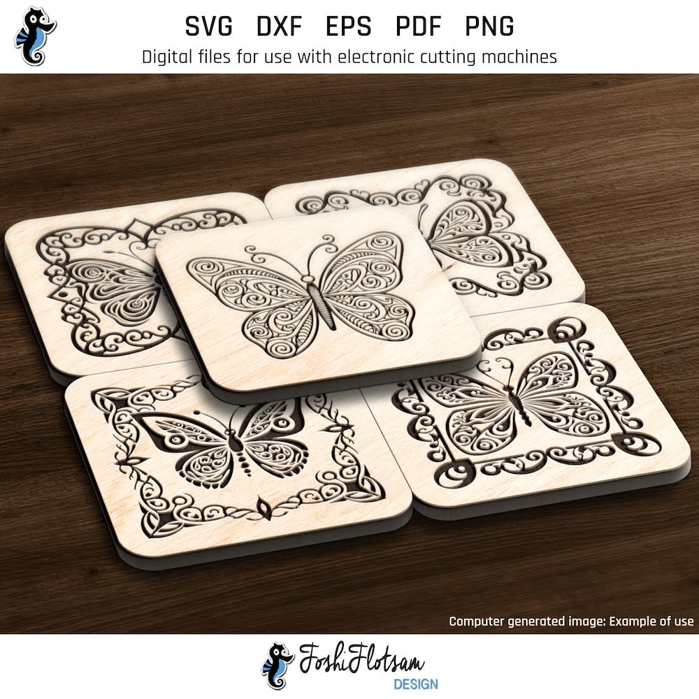 Coaster SVG - square butterfly SVG coaster bundle image 3 Third 5 of 30 square butterfly coasters included in this coaster SVG bundle.