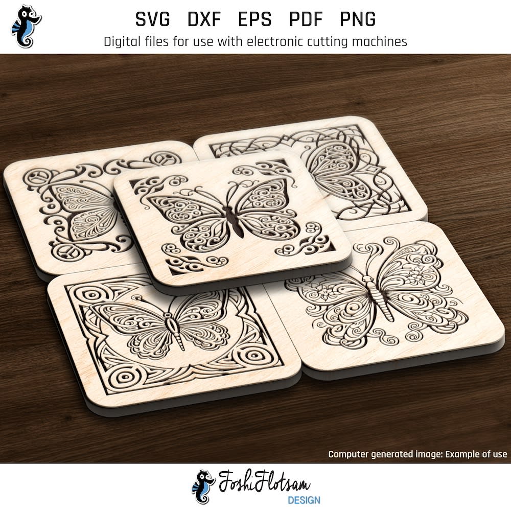 Coaster SVG - square butterfly SVG coaster bundle image 4 Fourth 5 of 30 square butterfly coasters included in this coaster SVG bundle.