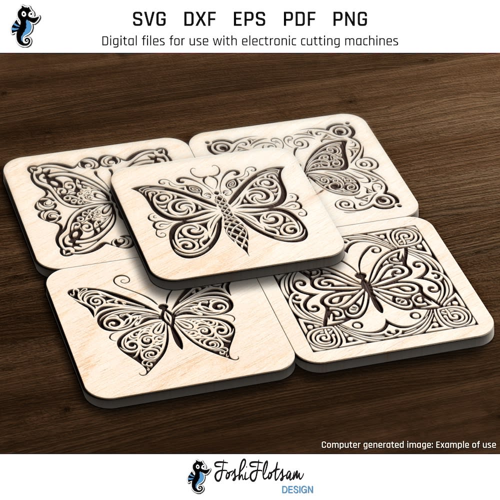 Coaster SVG - square butterfly SVG coaster bundle image 6 Sixth 5 of 30 square butterfly coasters included in this coaster SVG bundle.