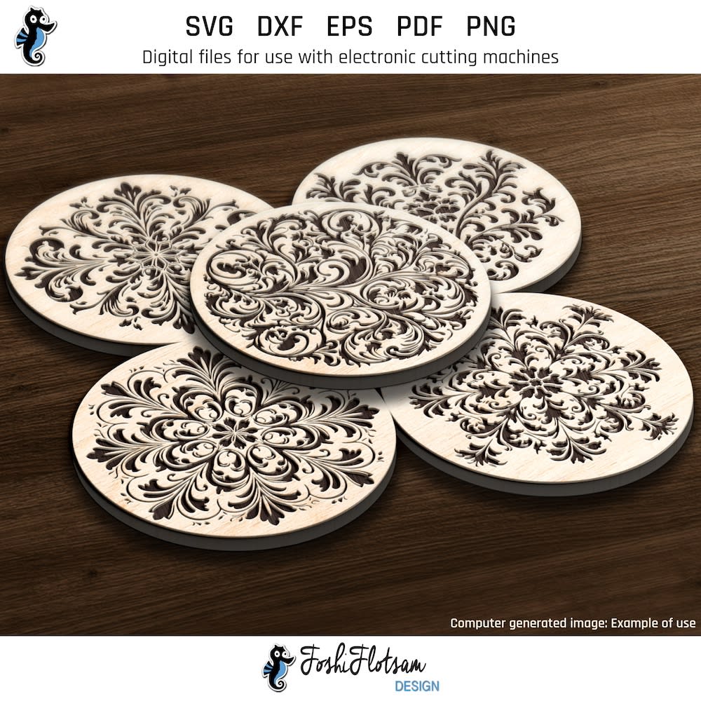 Coaster SVG - Floral SVG coaster bundle image 2 Second 5 of 30 floral coasters included in this coaster SVG bundle.