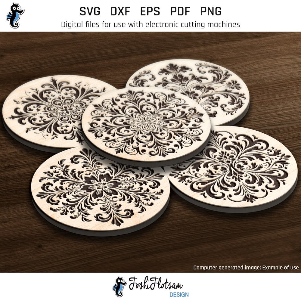 Coaster SVG - Floral SVG coaster bundle image 3 Third 5 of 30 floral coasters included in this coaster SVG bundle.