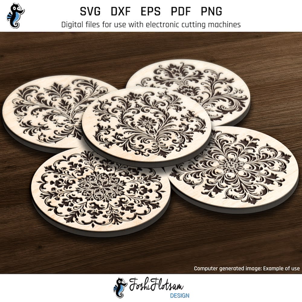 Coaster SVG - Floral SVG coaster bundle image 4 Fourth 5 of 30 floral coasters included in this coaster SVG bundle.