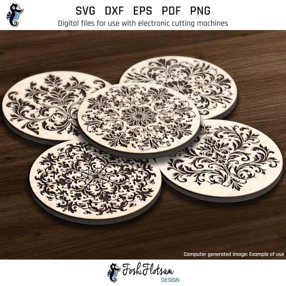 Coaster SVG - Floral SVG coaster bundle image 5 Fifth 5 of 30 floral coasters included in this coaster SVG bundle.