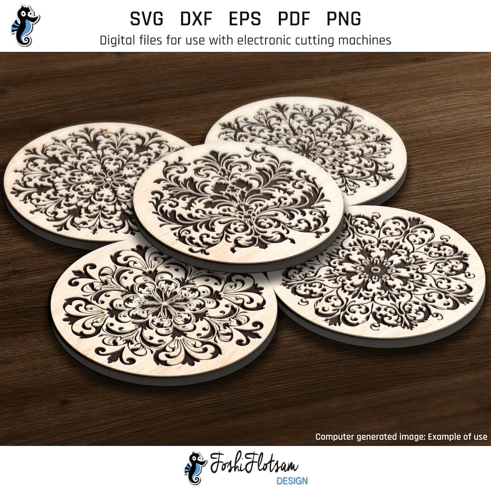 Coaster SVG - Floral SVG coaster bundle image 6 Sixth 5 of 30 floral coasters included in this coaster SVG bundle.
