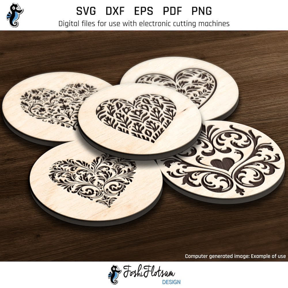 Coaster SVG - Heart SVG coaster bundle image 6 Sixth 5 of 30 heart coasters included in this coaster SVG bundle.