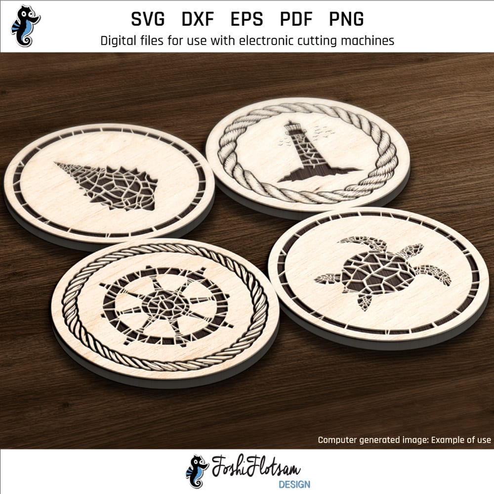 Coaster SVG - Nautical marine SVG coaster bundle image 2 Second 4 of 16 Nautical marine coasters included in this coaster SVG bundle.