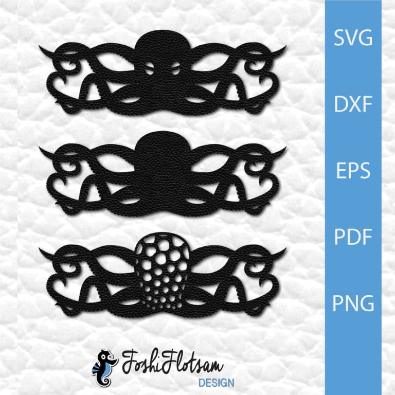 3 octopus clipart SVG files, including a solid silhouette, an octopus with eyes, and an octopus with a spotted pattern.