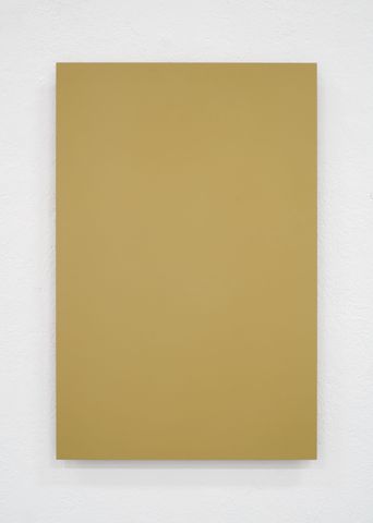 Laquer on aluminum titled 'Dark Yellow', 2017, from the series RAL