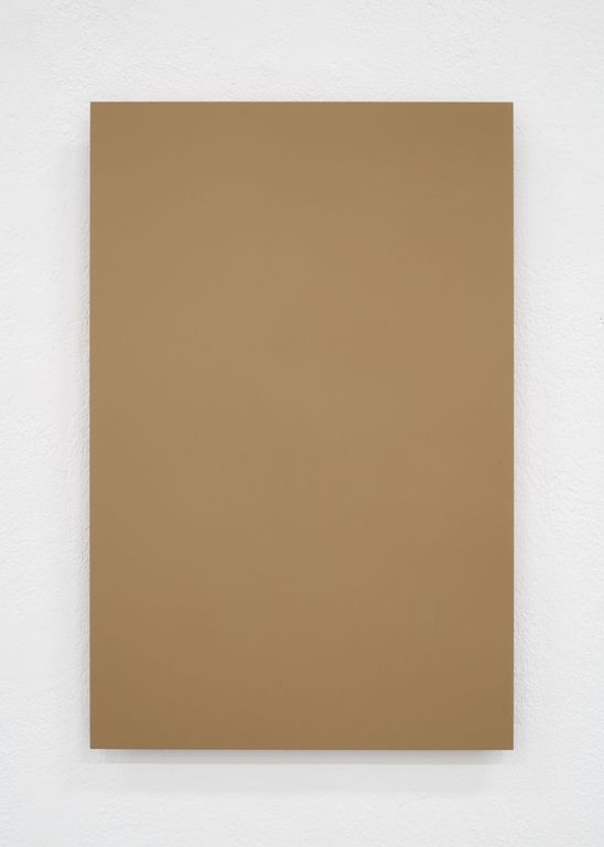 Laquer on aluminum titled 'Sand Grey', 2017, from the series RAL
