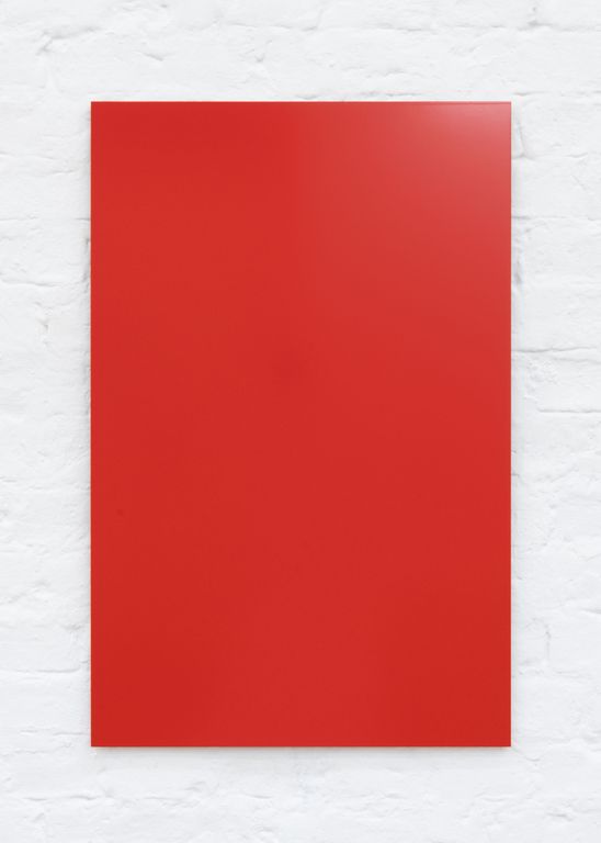 Laquer on aluminum titled 'Flame Red', 2018, from the series RAL