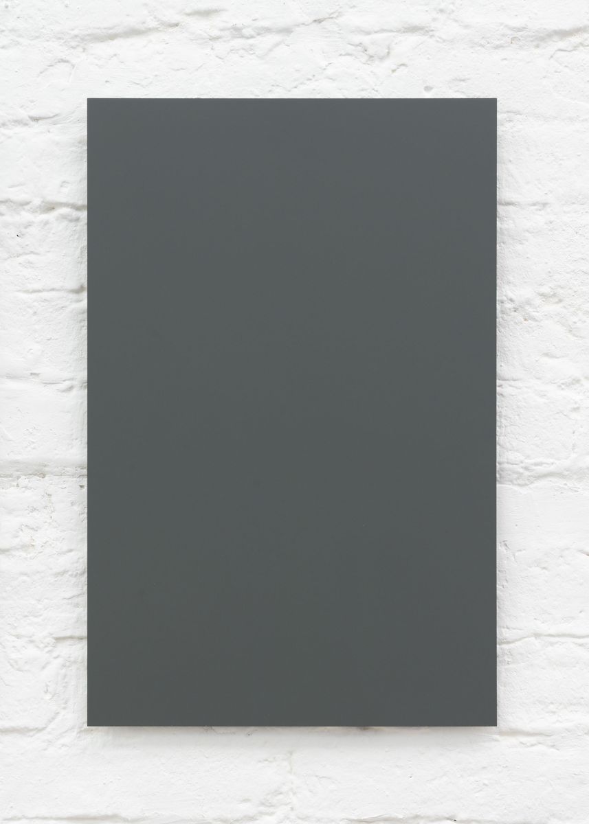 Laquer on aluminum titled 'Green Grey', 2018, from the series RAL