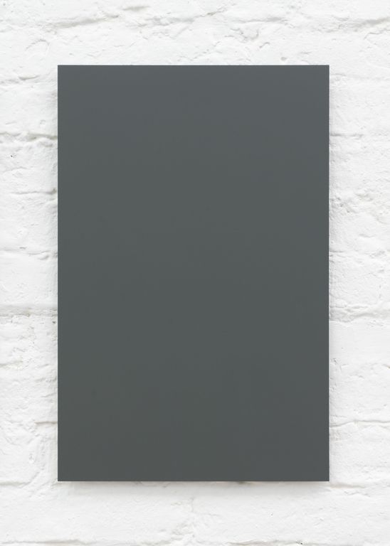 Laquer on aluminum titled 'Green Grey', 2018, from the series RAL