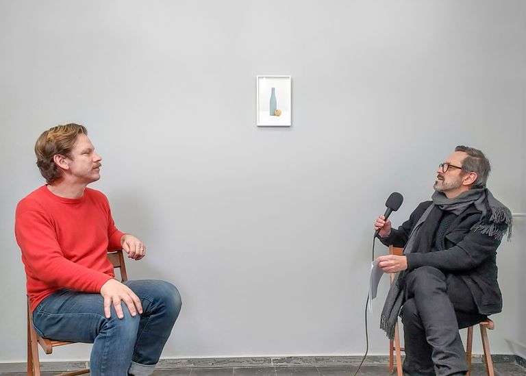 Carsten Becker and curator Harald F. Theiss in conversation at Frontviews Berlin