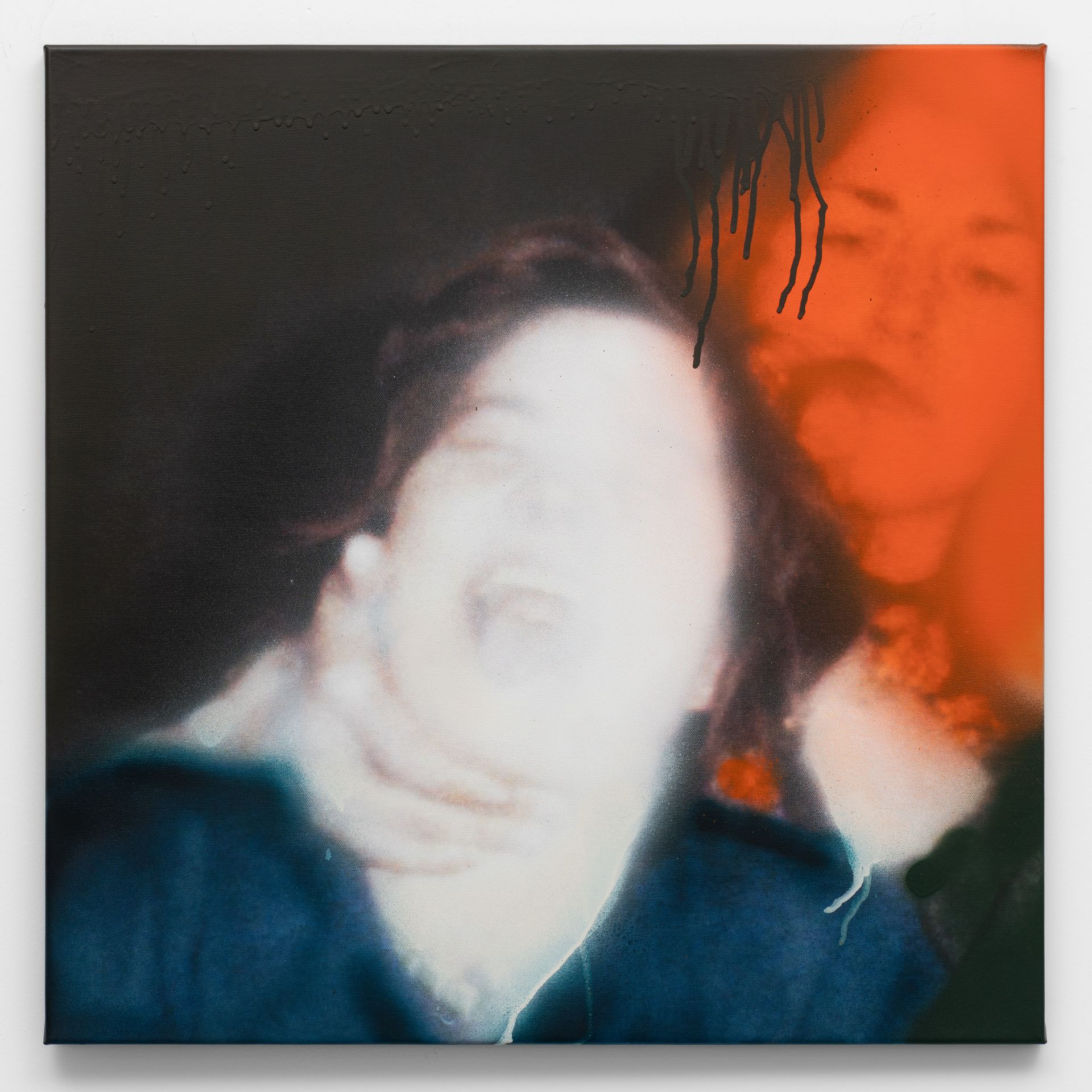 Gegenüberstellung 2 (identity parade), 2024. Lack auf Fotografie auf Leinwand, 60 x 60 cm.