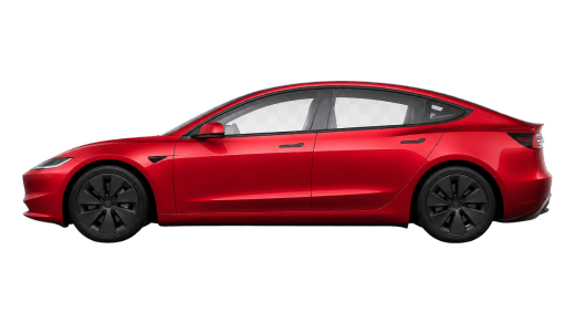 Red Tesla Model 3 isolated on a transparent background
