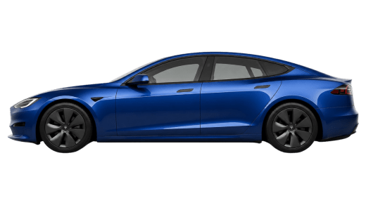 Blue Tesla Model S isolated on a transparent background