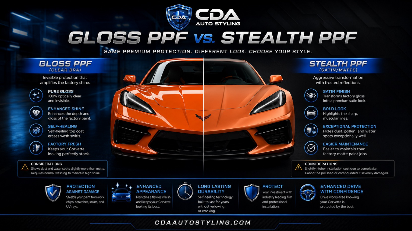 Gloss PPF vs Stealth PPF comparison by CDA Auto Styling