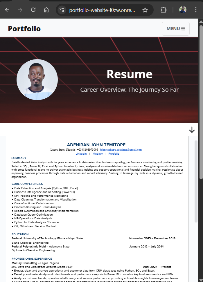 Embedded Resume Page