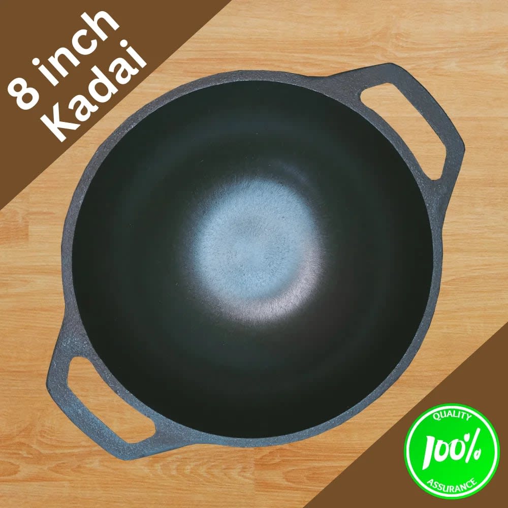 8 inch cast iron kadai-Smooth Finished - V-Tech Kitchen