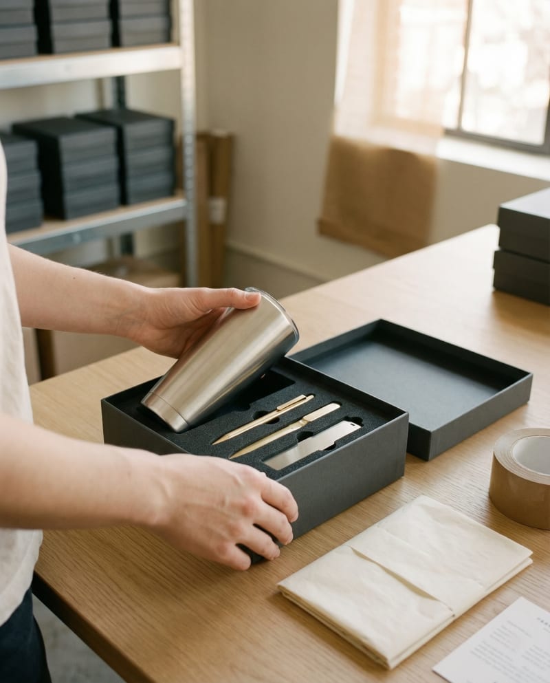 Corporate gift set on office desk