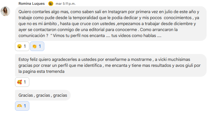 Message from Romina Luques &mdash; publisher reached out after working with Incubadora Growth