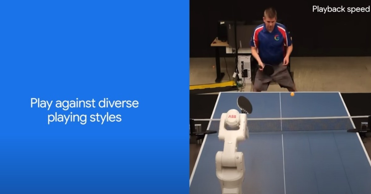 Cover Image for Observa el enfrentamiento del jugador de ping-pong robótico de Google DeepMind contra humanos.