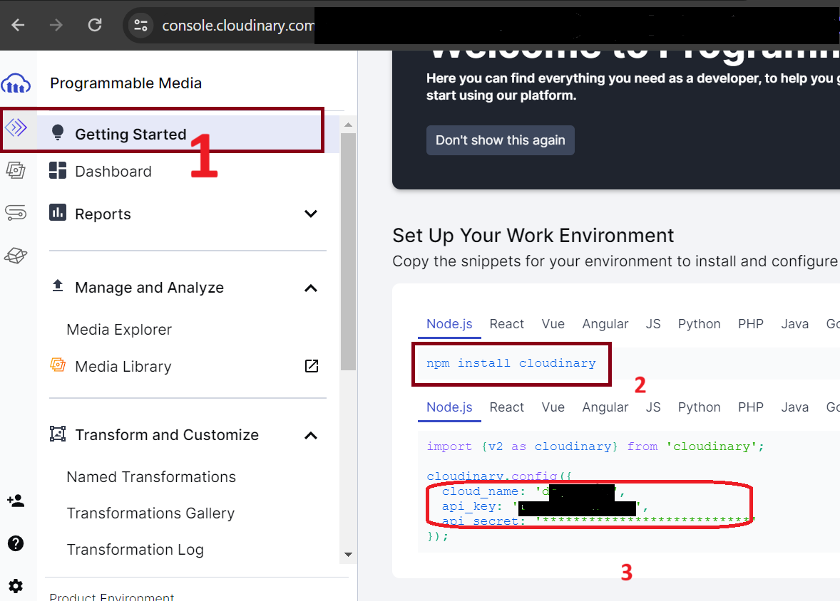 cloudinary console screenshot