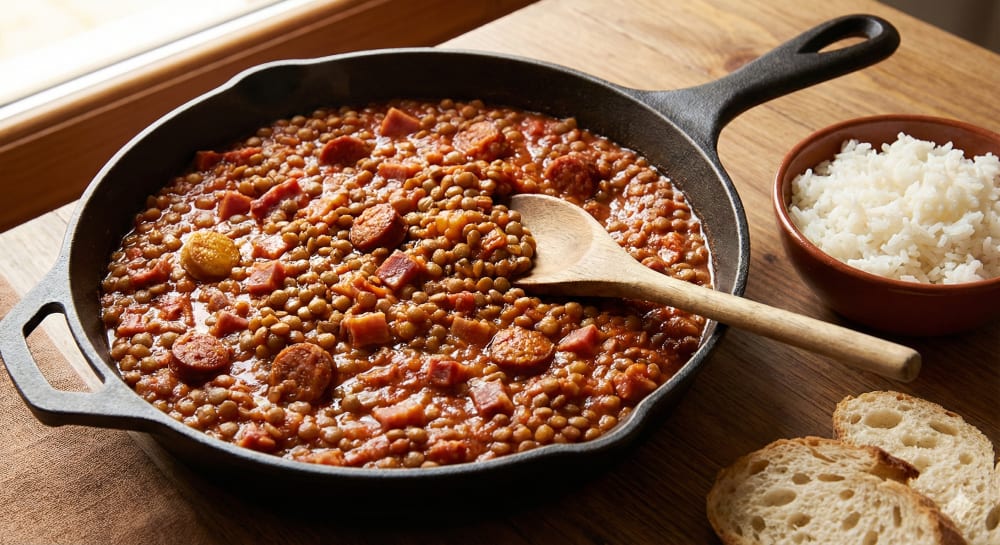 Lentejas Fritas con Jamón o Chorizo
