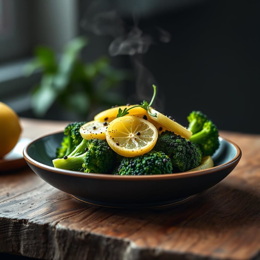 Brócoli al Vapor con Gotas de Limón y Pimienta